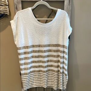 White and Tan Cap Sleeve Tee